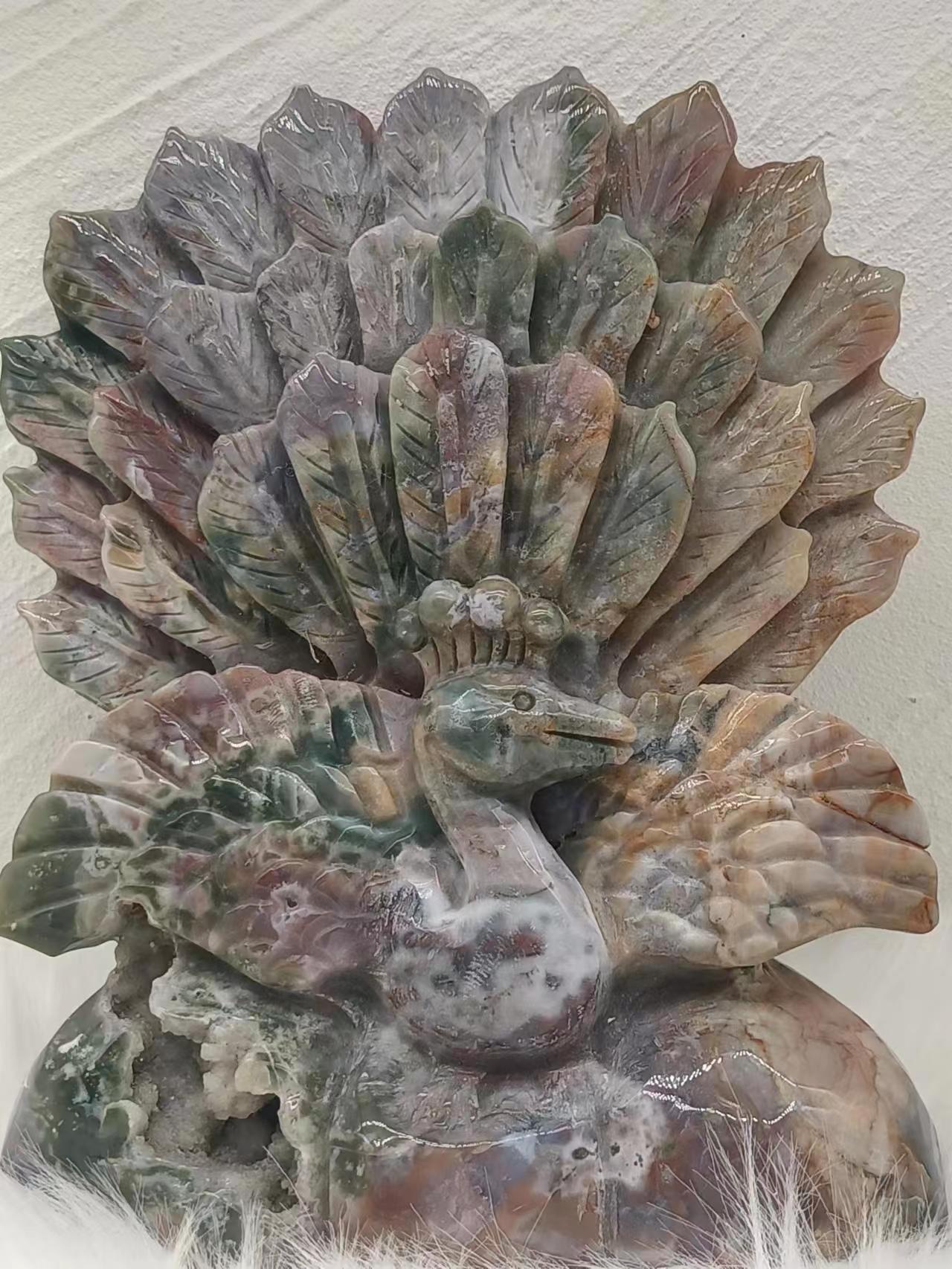 Ocean Jasper peacock carving