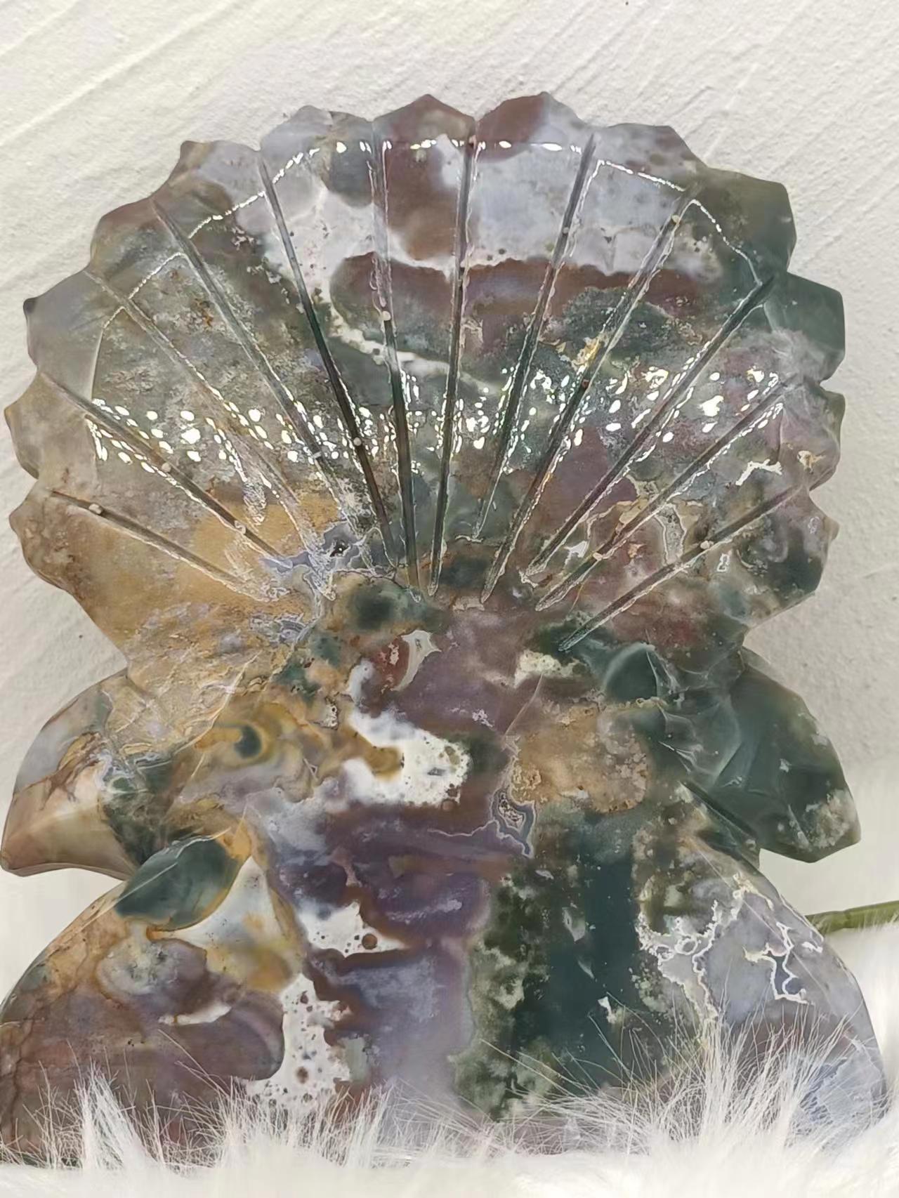 Ocean Jasper peacock carving