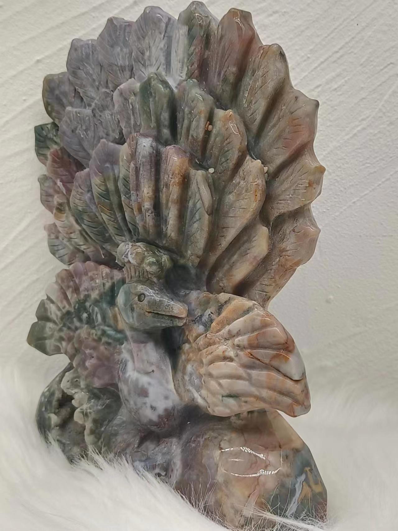 Ocean Jasper peacock carving