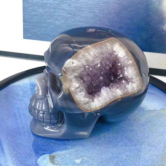 Amethyst Druzy with Agate skull carving