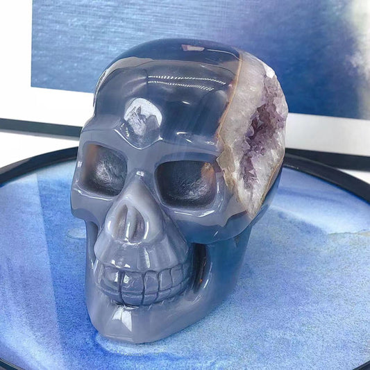Amethyst Druzy with Agate skull carving