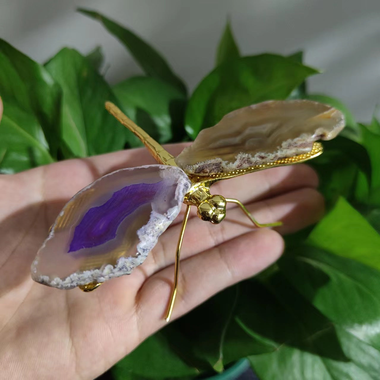 Agate slice dragonfly crystal