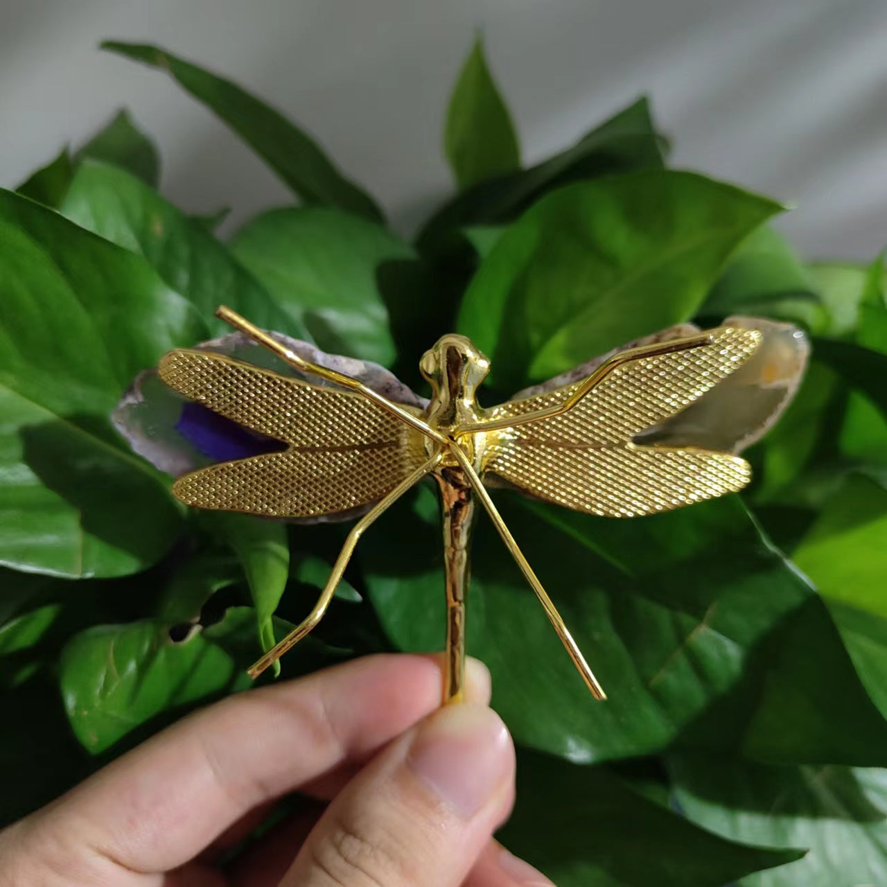 Agate slice dragonfly crystal